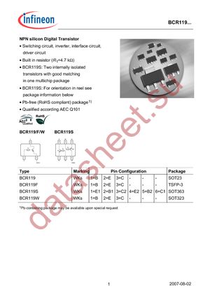 BCR 119S E6327 datasheet  